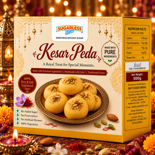Exquisite Sugar Free Kesar Peda (500g) – Authentic Indian Mithai, Crafted for a Guilt Free Indulgence!