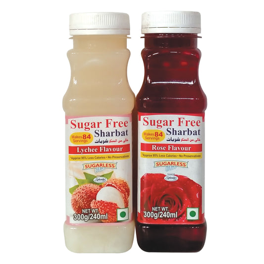 Sugar-Free Rose & Lychee Sharbat | Refreshing 300gX2 Syrup
