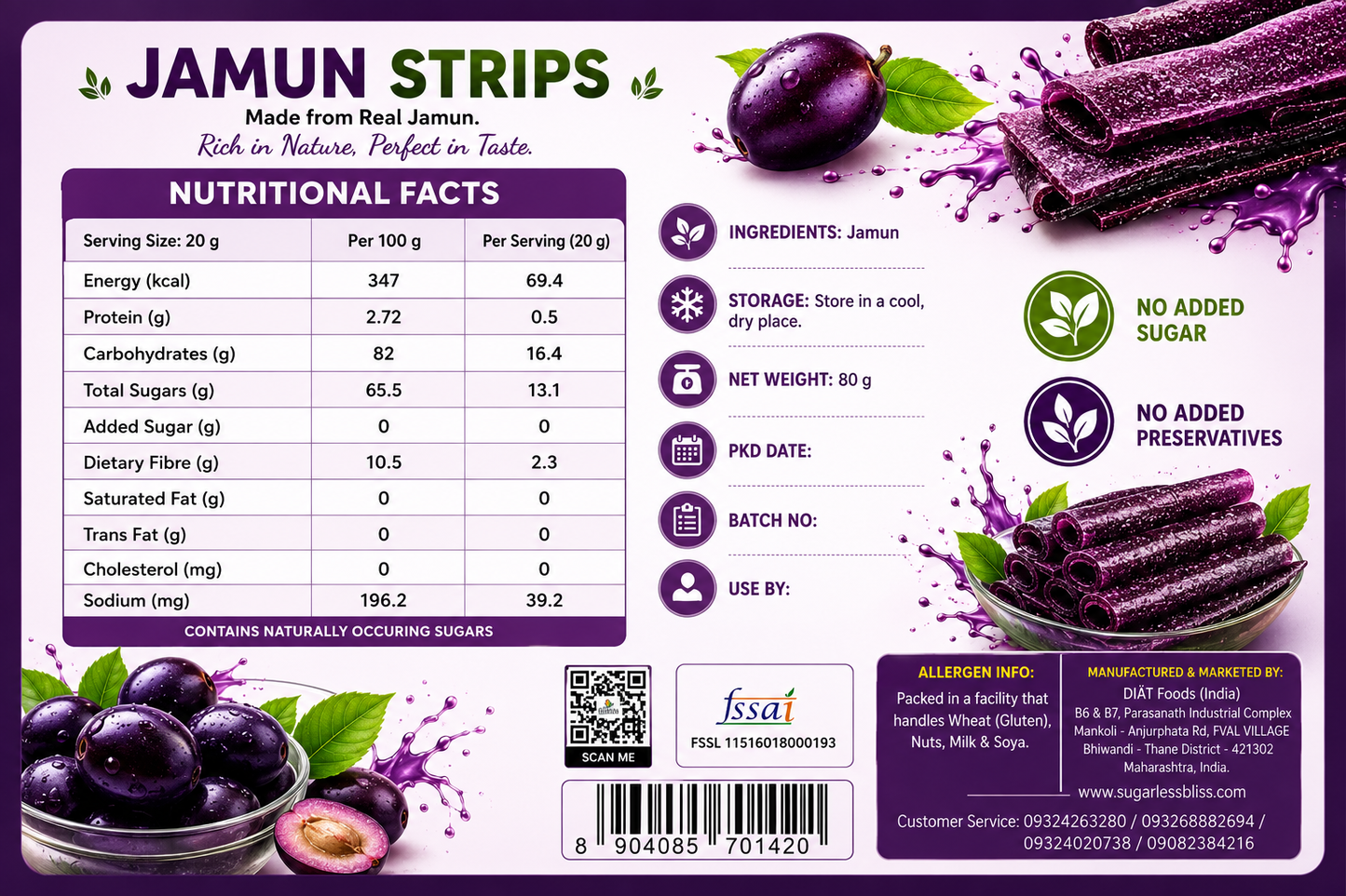 Sugar Free Jamun Strips - 100% Natural and Diabetes Friendly - Pack of 3 | Sugarless Bliss
