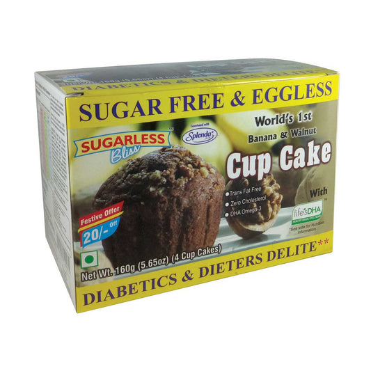 Sugar Free & Eggless Banana Walnut Cupcake - (160)g | Sugarless Bliss