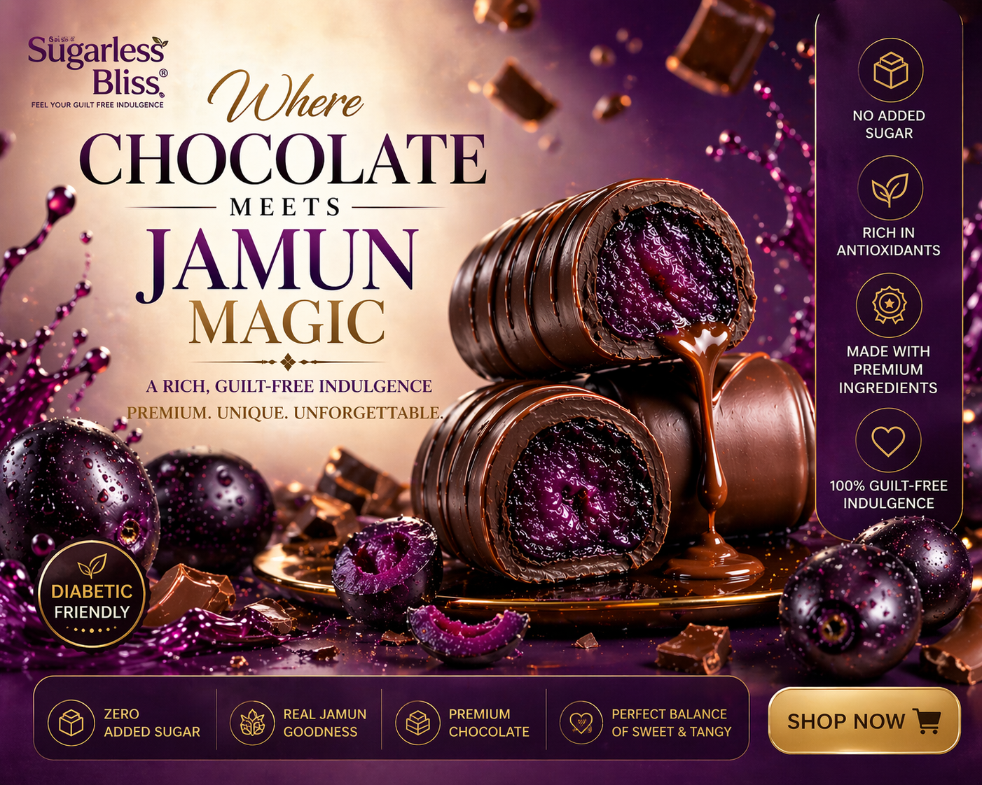 Jamun Chocolate Delight (Sugar Free & Diabetic Friendly) | Sugarless Bliss