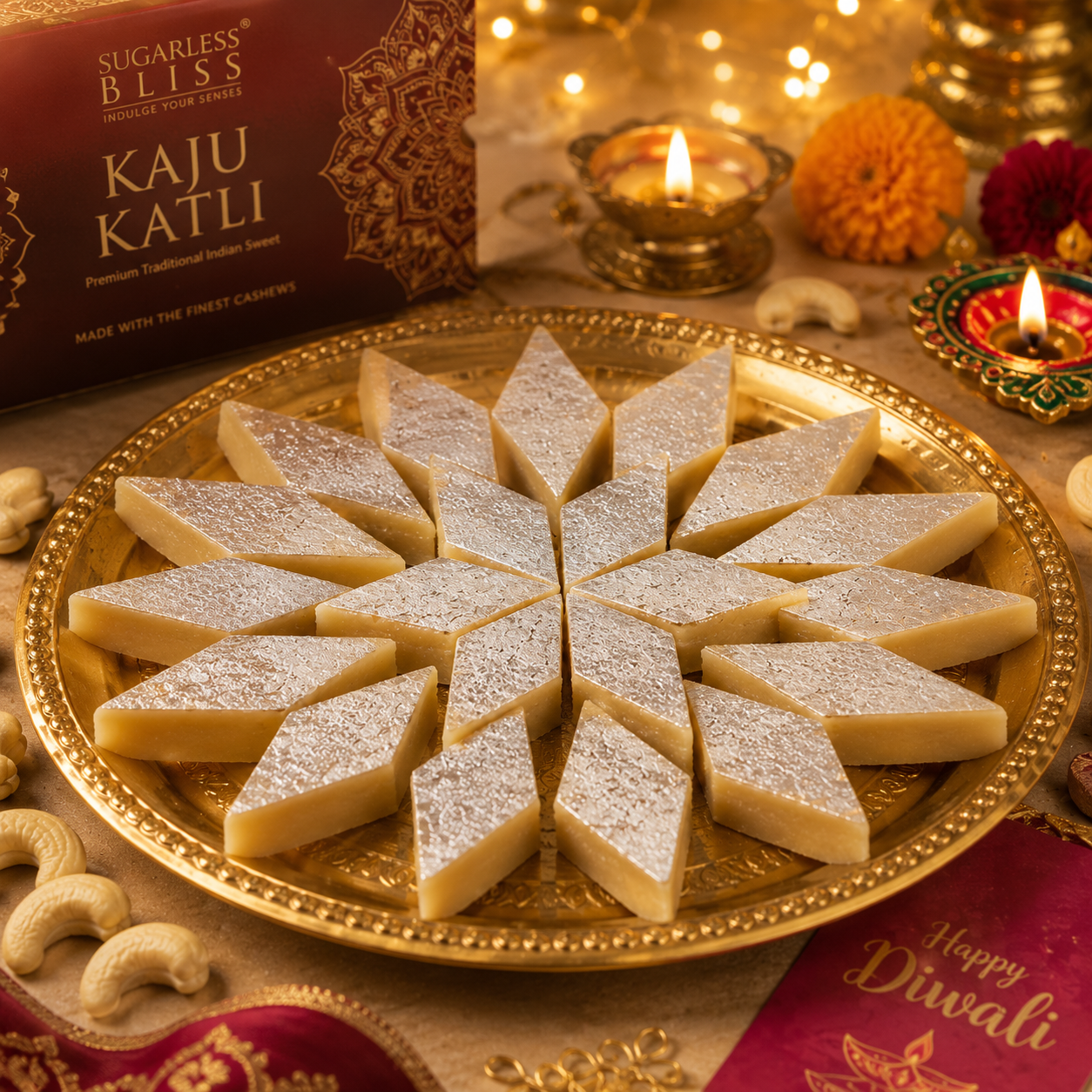 Kaju Katli Premium Traditional Indian Mithai with Cashews & Sugar | 500g | Sugarless Bliss