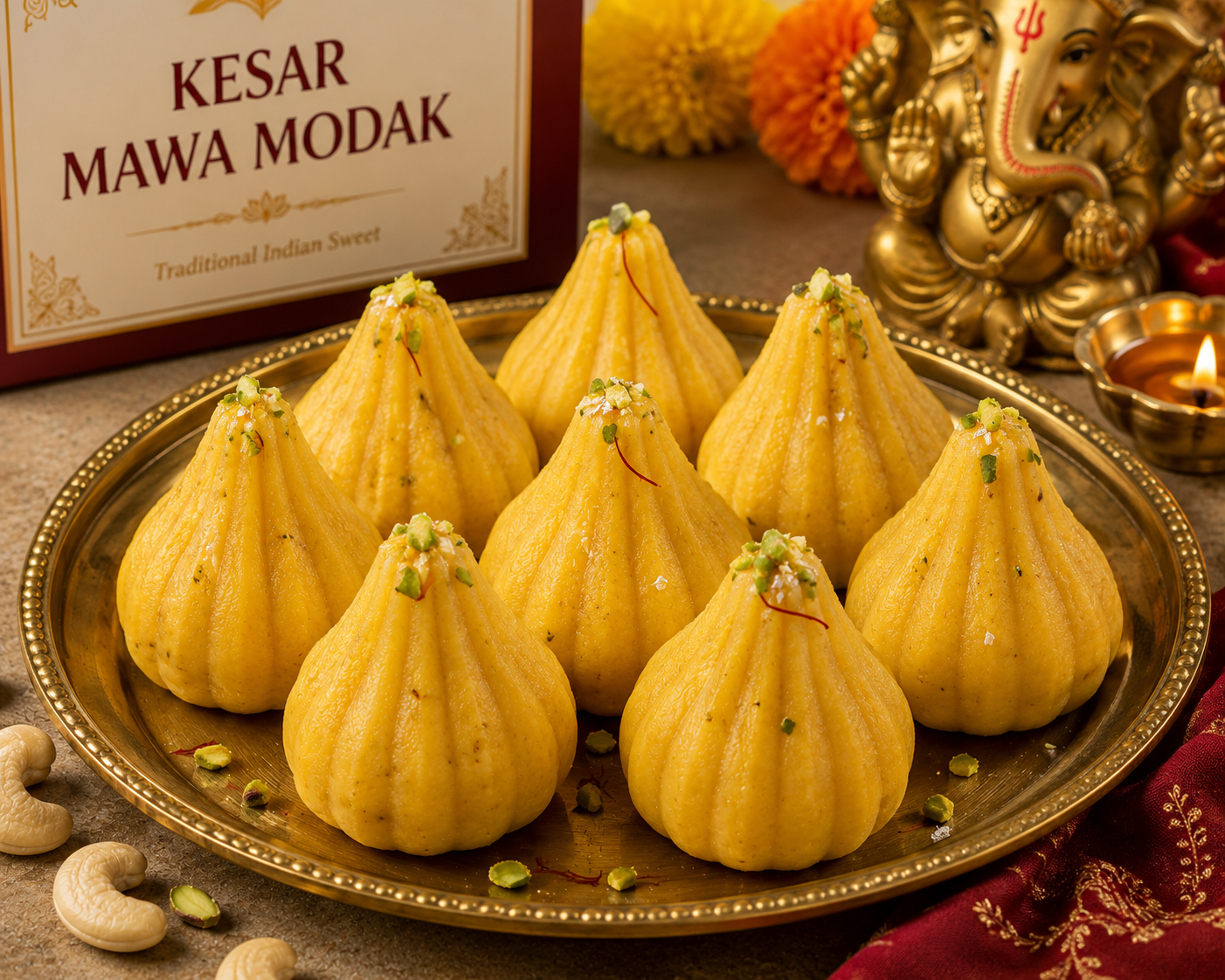Kesar Mawa Modak Traditional Saffron Mawa Sweet | 500g | Sugarless Bliss