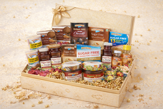 Sugarless Bliss Sugar Free Assorted Gift Hamper | Diabetic Friendly Sweets, Cookies & Sharbat Combo Basket | Sugarless Bliss