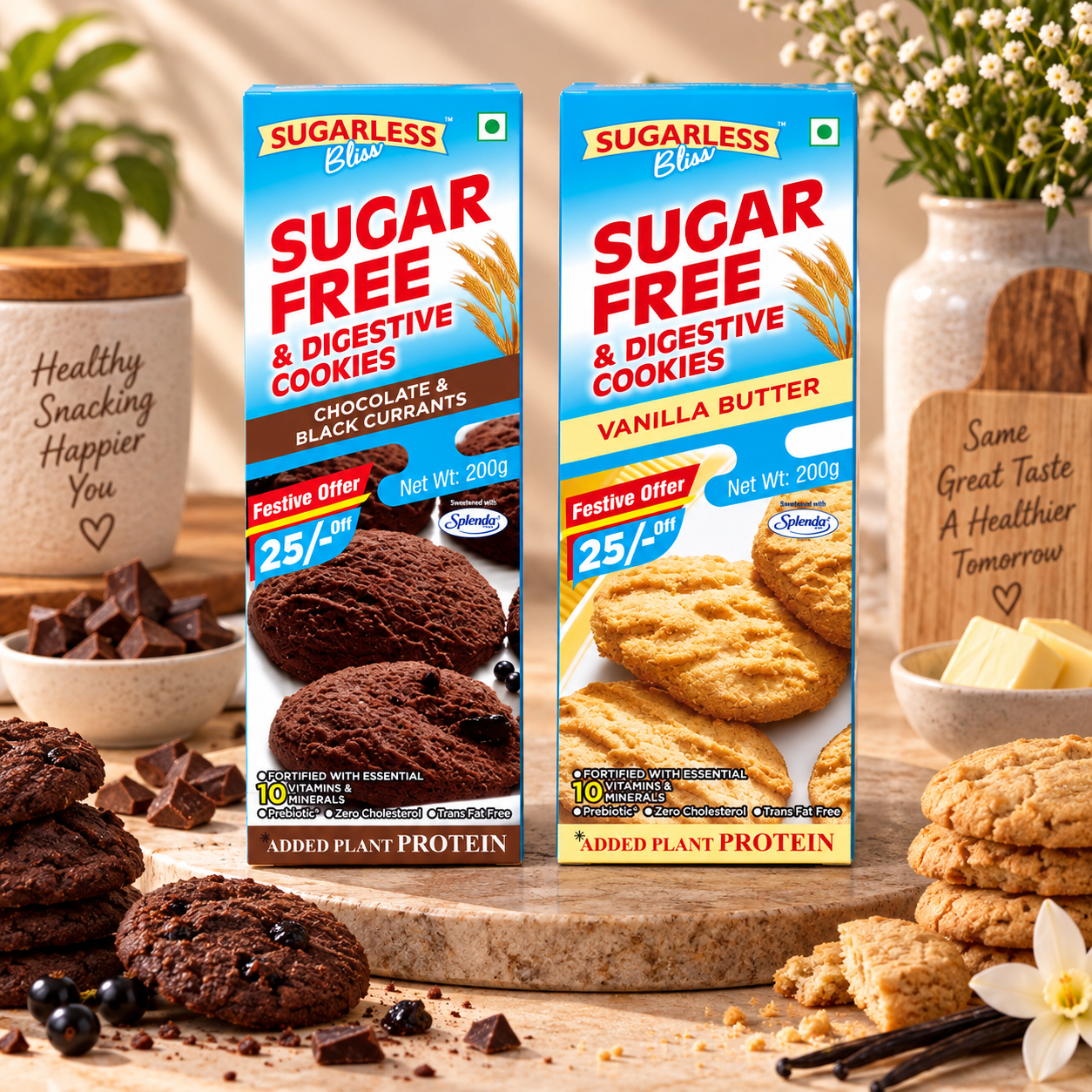 Sugar Free Chocolate Black Currant & Vanilla Butter Cookies (400)g | Sugarless Bliss