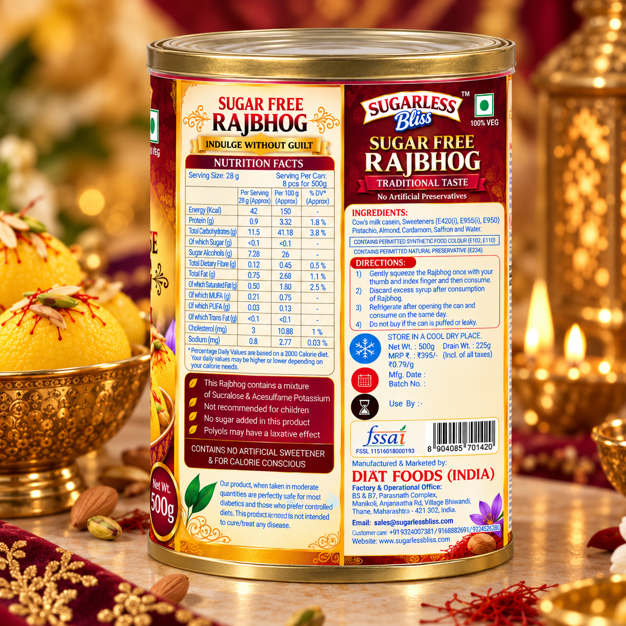 Sugarless Bliss Sugar Free Rajbhog 500g | Traditional Indian Sweet