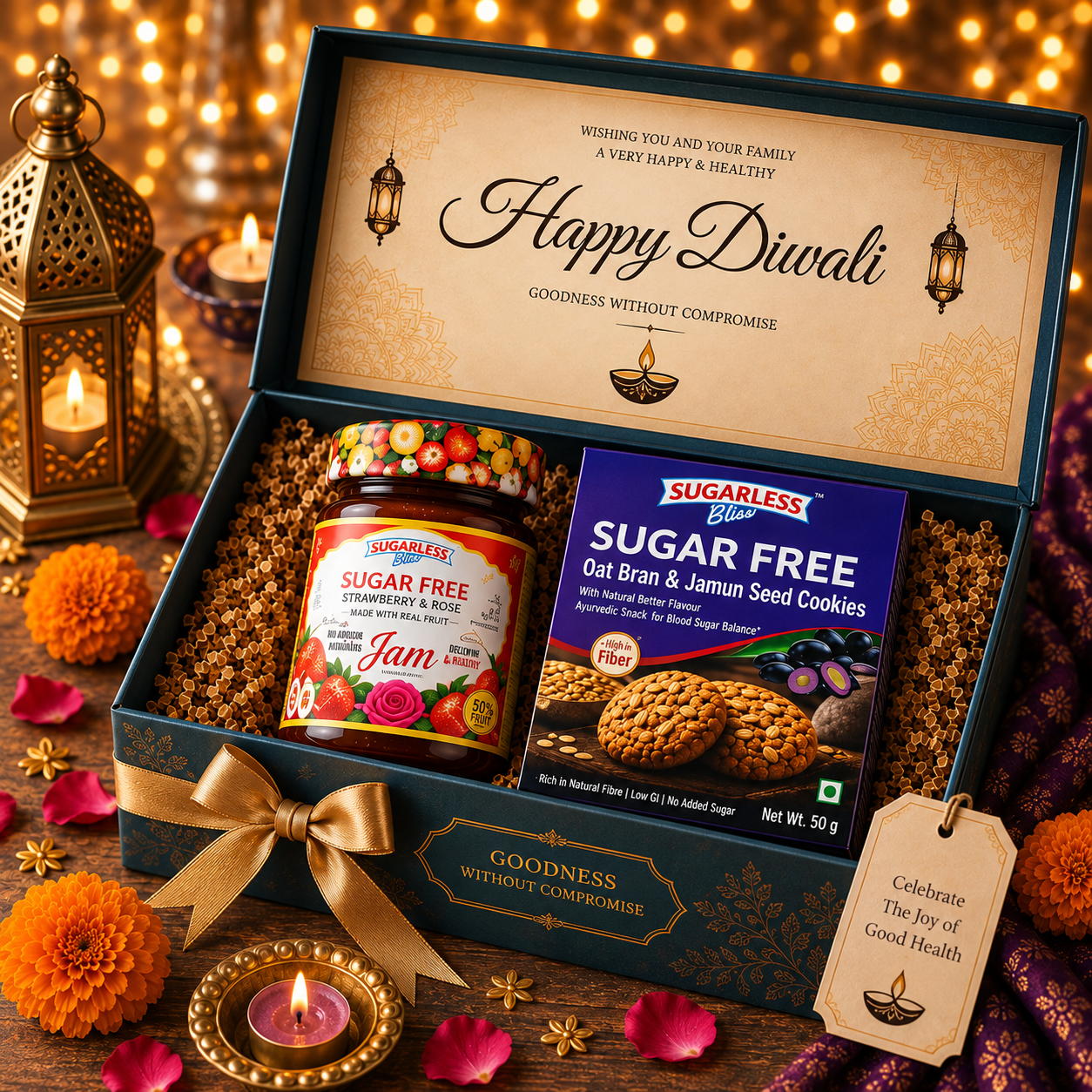 Diwali Sugar Free Strawberry & Cookie Combo Festive Gift Pack