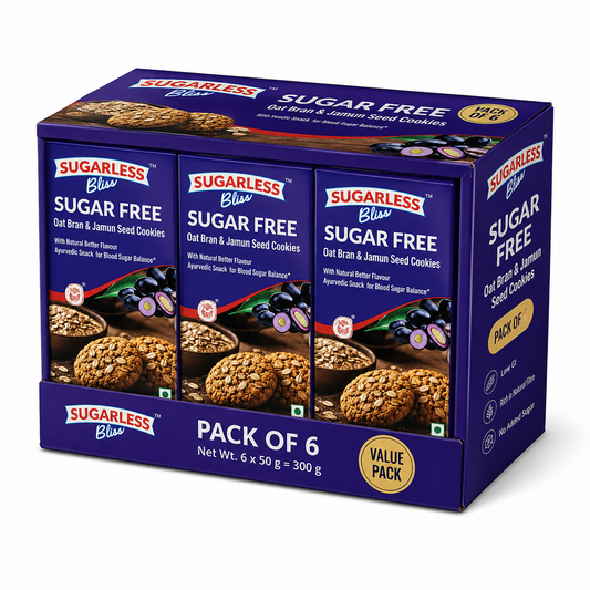 Sugarless Bliss Sugar Free Oat Bran & Jamun Seed Cookies – High Fiber Healthy Cookies | 50g × 6
