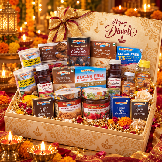 Sugarless Bliss Sugar Free Assorted Gift Hamper | Diabetic Friendly Sweets, Cookies & Sharbat Combo Basket | Sugarless Bliss