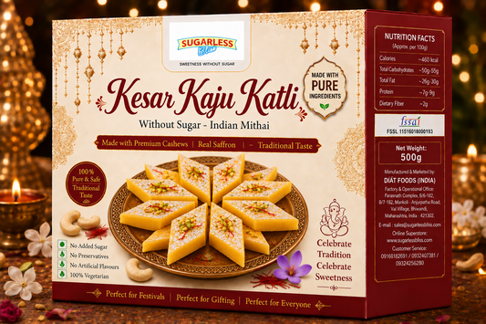 Sugar Free Kesar Kaju Katli (500g) Indian Mithai | Sugarless Bliss