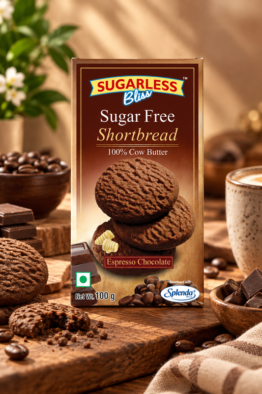 Sugar Free Shortbread | 100% Cow Butter- Espresso Chocolate-(100)g | Sugarless Bliss