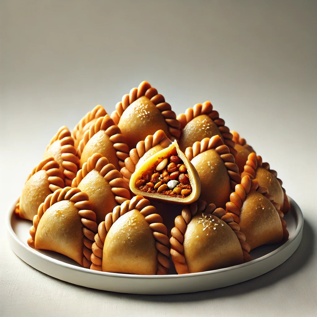 " Sugar-free Gujiya! (500g)Sweetened with Splenda, crafted with pure ghee, and bursting with authentic flavor-Indian Sweet."