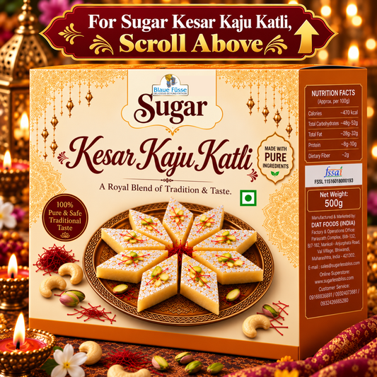 Kesar Kaju Katli Saffron Cashew Indian Mithai with Sugar (ALSO AVAILABLE IN SUGAR-FREE) | 500g | Sugarless Bliss