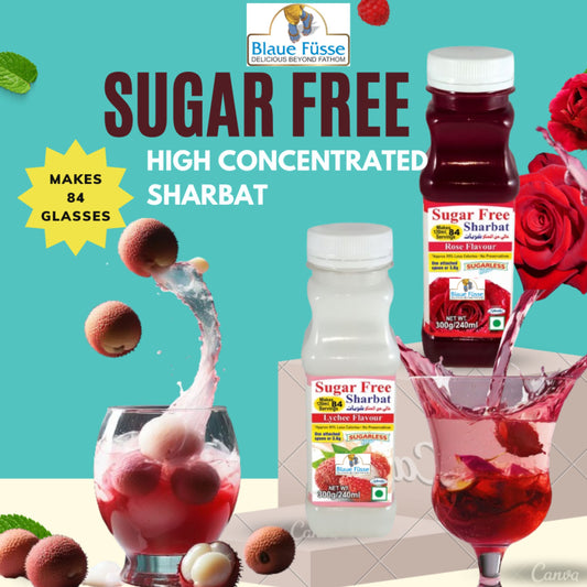 Sugar-Free Rose & Lychee Sharbat | Refreshing 300gX2 Syrup