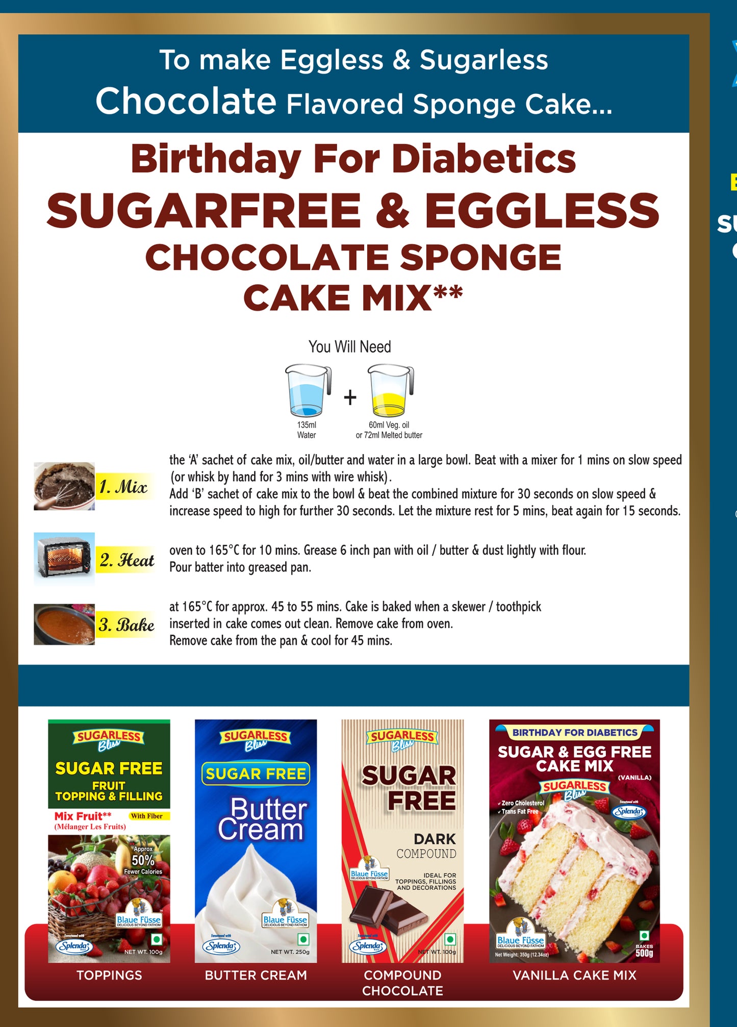 Sugar Free & Eggless Chocolate Sponge Cake Mix - BAKES 500g