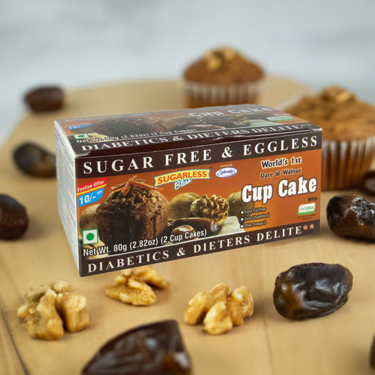 Sugar-Free Eggless Date & Walnut Cupcake - 160g-Sweetened with Splenda