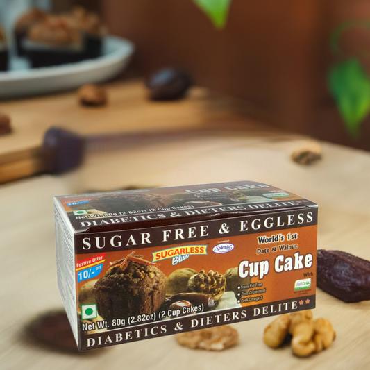 Sugar-Free Eggless Date & Walnut Cupcake - 80g-Sweetened with Splenda