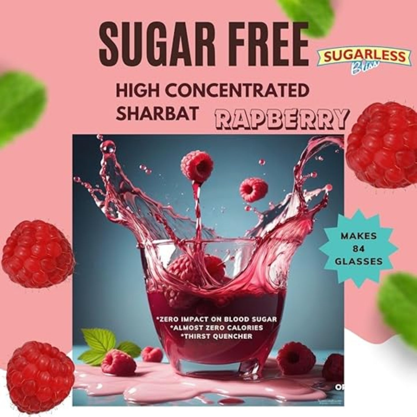 Sugar-Free Rose & Raspberry Sharbat (Syrup) β 300g x 2 | Diabetic-Friendly | No Added Sugar | Summer Refreshing Drink