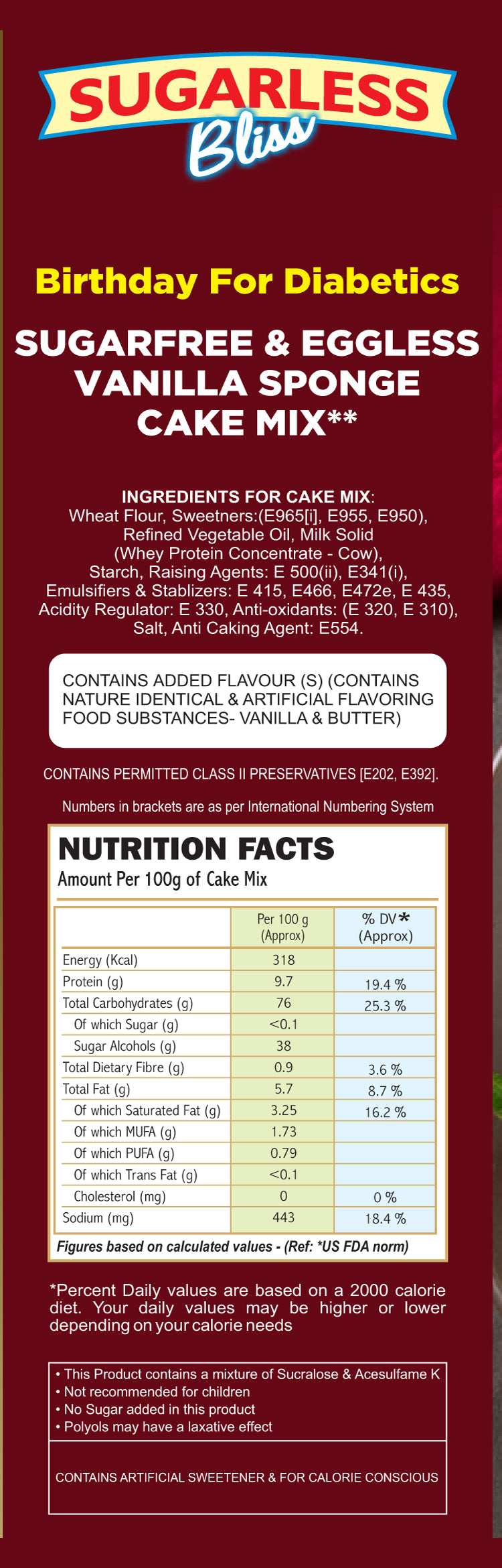 Sugar-Free & Eggless Vanilla Sponge Cake Mix | BAKES 500g