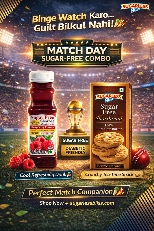 Sugarless Bliss Match Day Combo (Pack of 2) – Sugar Free Sharbat + Pure Butter Cookies | Diabetic Friendly | Value Pack