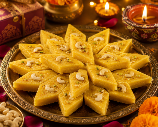 Kesar Kaju Katli Saffron Cashew Indian Mithai with Sugar | 500g | Sugarless Bliss
