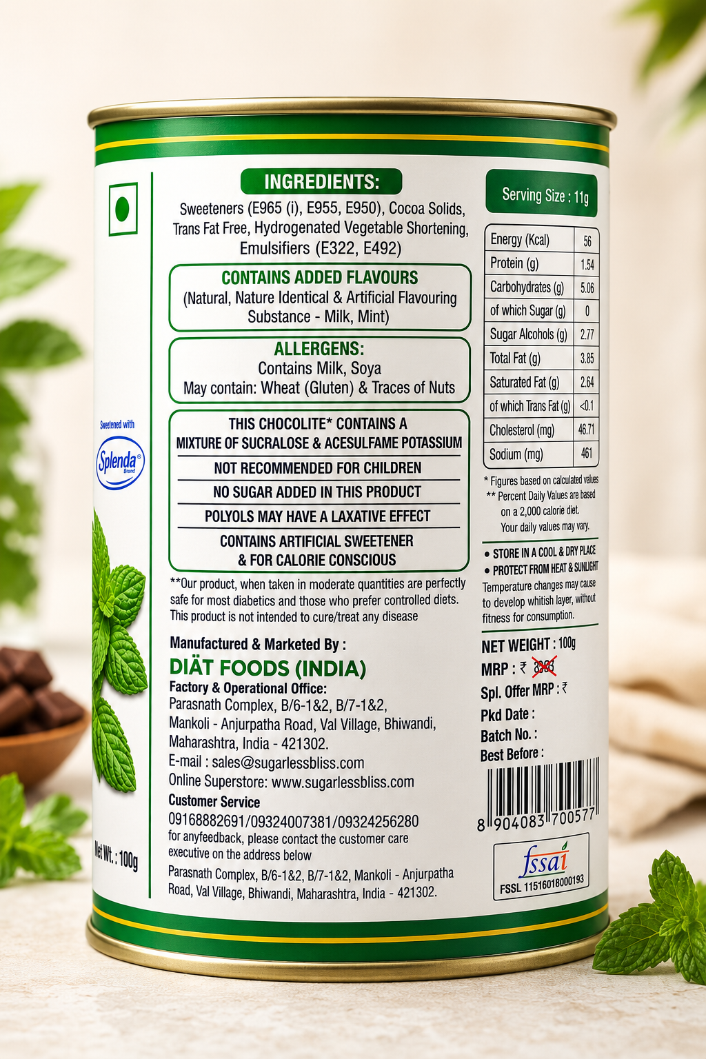 Sugar Free Dark Chocolite - Mint Delight | Sugarless Bliss