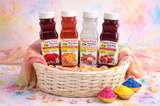Holi Special Sugar Free Sharbat Combo (Rose, Lychee, Orange, Raspberry) - 300g x 4 | Sugarless Bliss