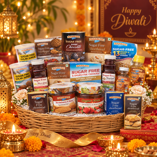 Sugarless Bliss Sugar Free Assorted Gift Hamper | Diabetic Friendly Sweets, Cookies & Sharbat Combo Basket | Sugarless Bliss