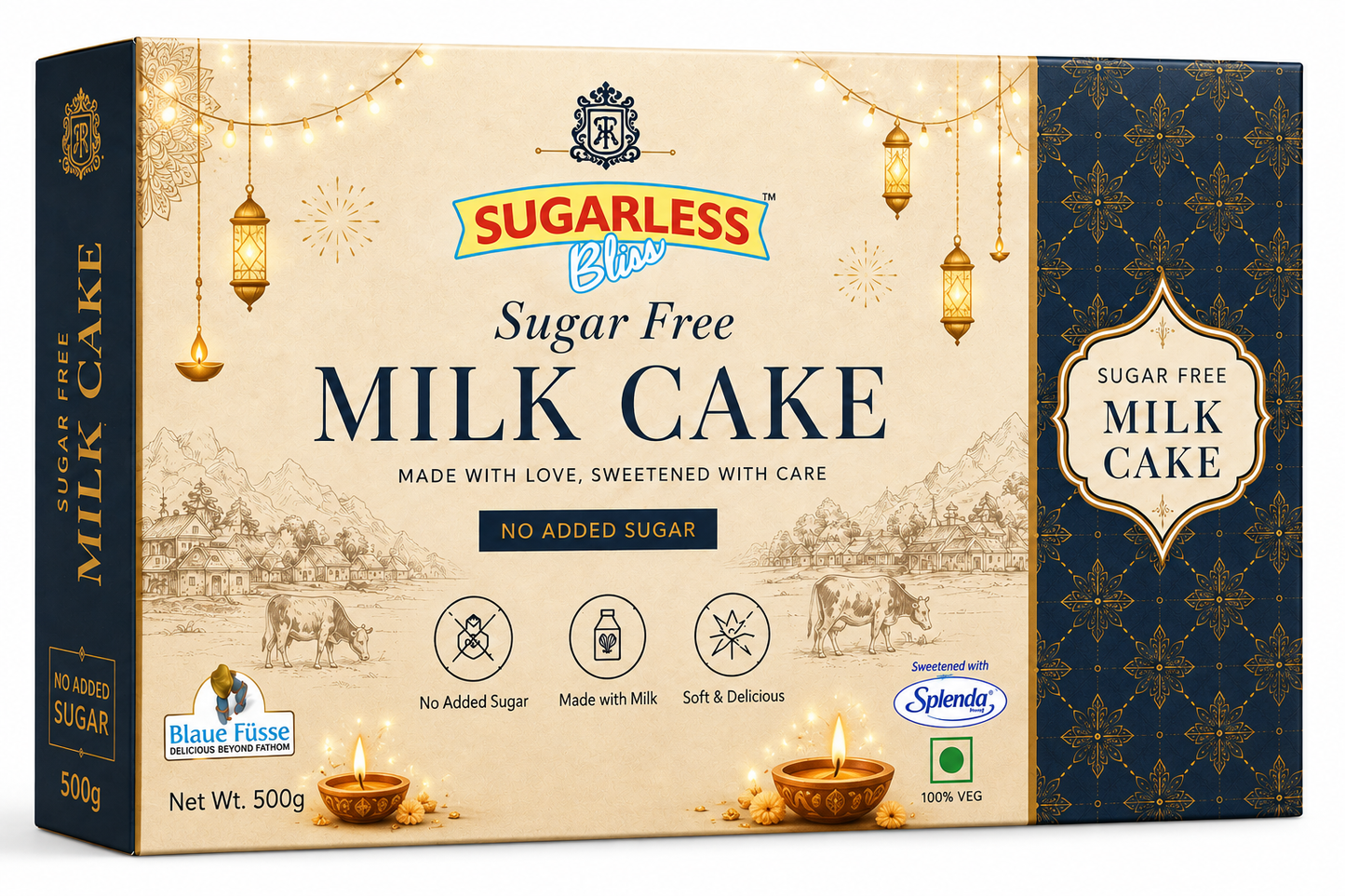 Sugarless Bliss Sugar Free Milk Cake 500g | No Added Sugar Milk Mithai | Soft & Delicious