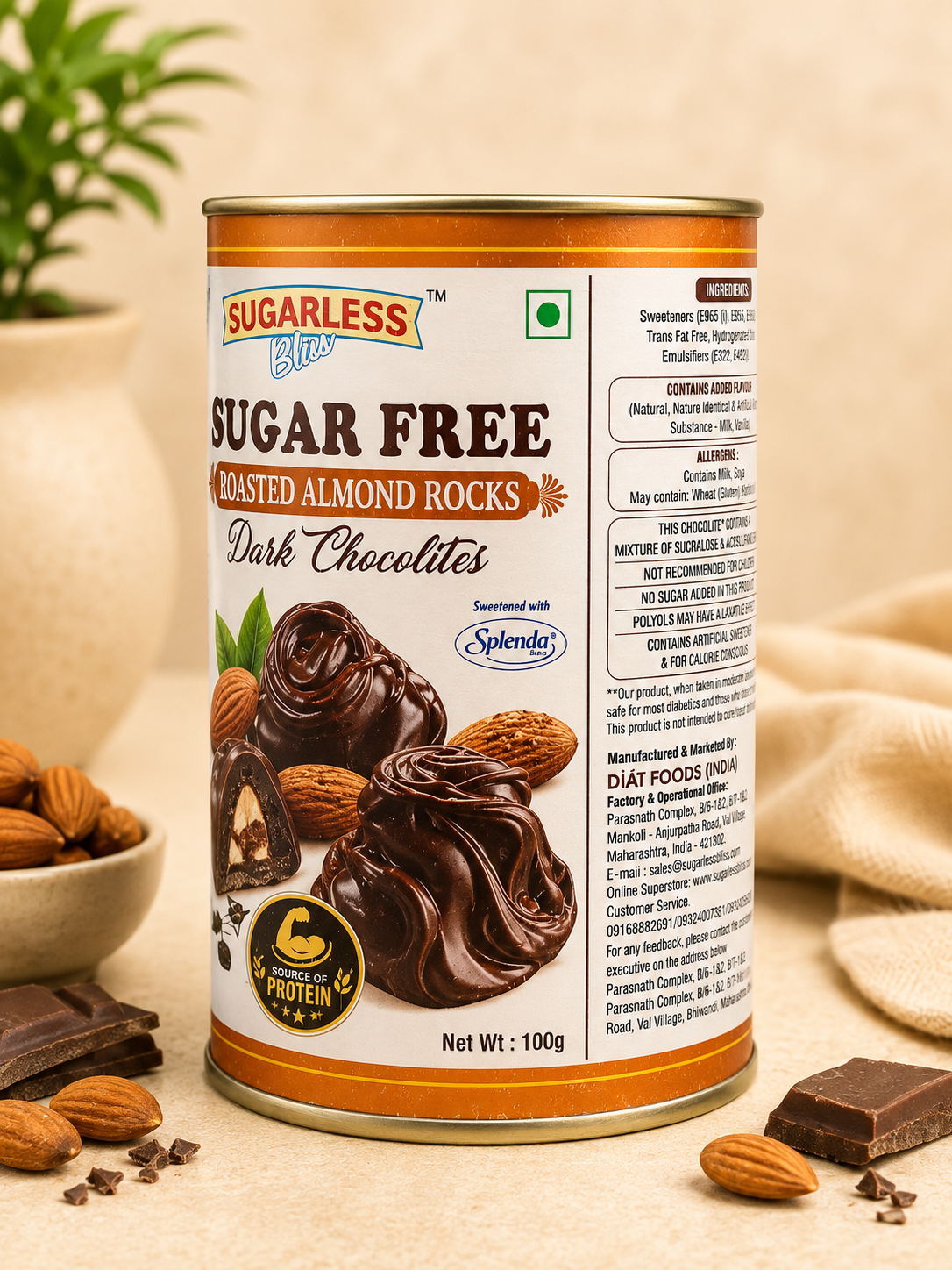 Sugar Free Dark Chocolite - Roasted Almond Delight | Sugarless Bliss