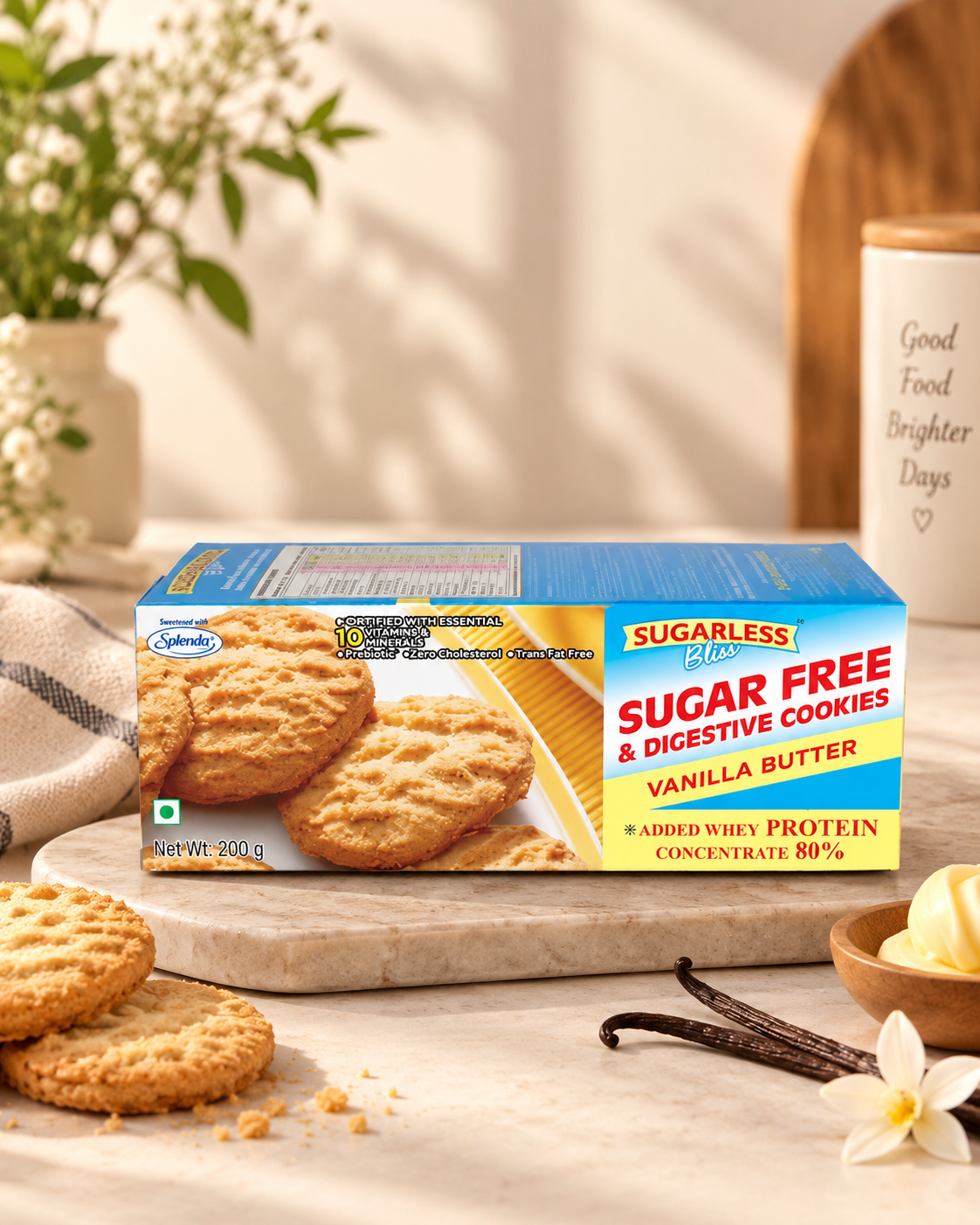 Sugar Free Vanilla Butter Digestive Cookies - (200)g | Sugarless Bliss