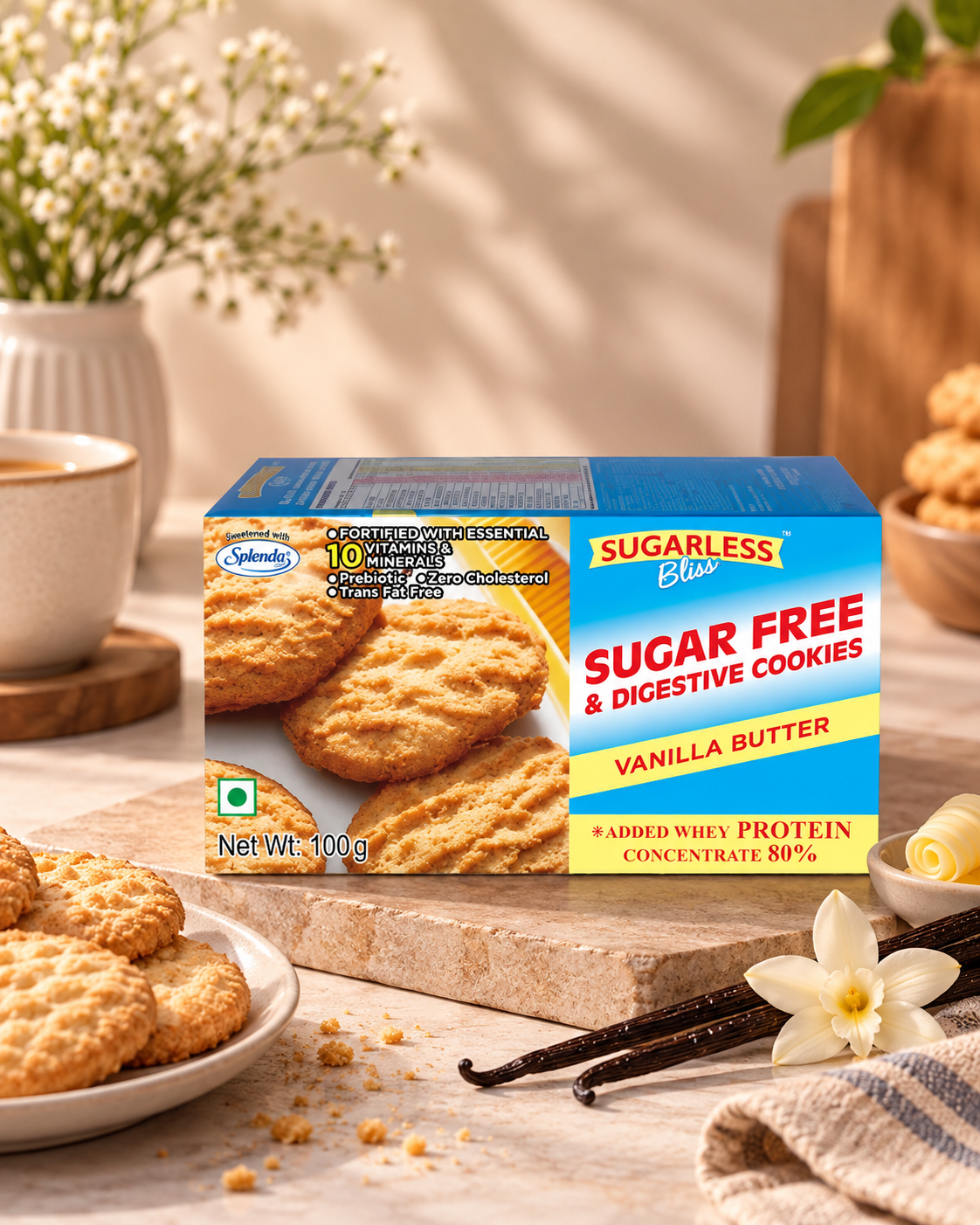 Sugar-Free & Digestive-Vanilla Butter Cookies -100g | Sweetened with Splenda