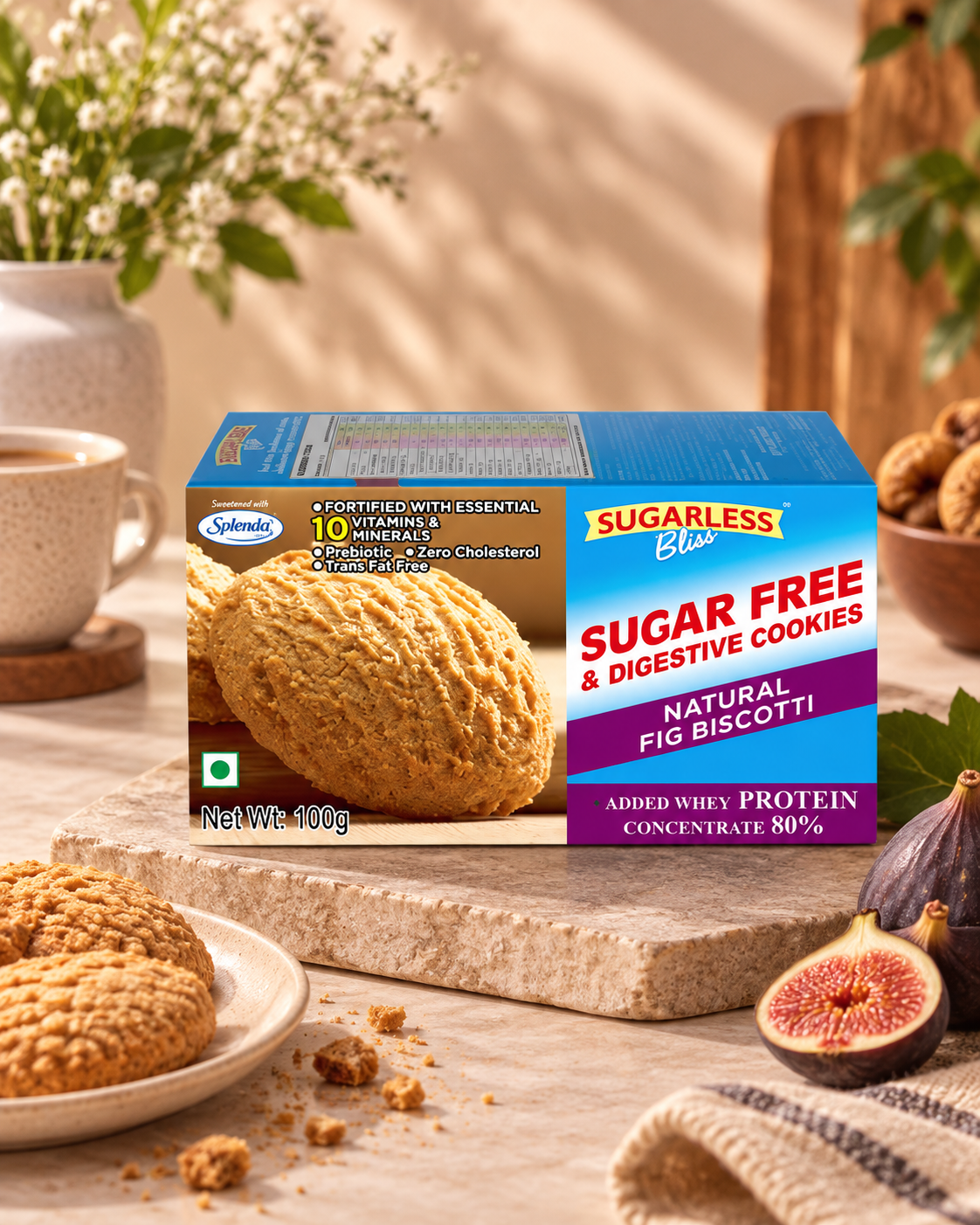 Sugar-Free & Digestive -Fig Biscotti Cookies-100g | Sweetened with Splenda