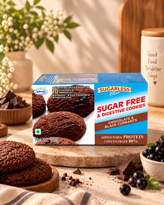 Sugar-Free & Digestive Chocolate Black Currant Cookies- 100g| Sweetened with Splenda