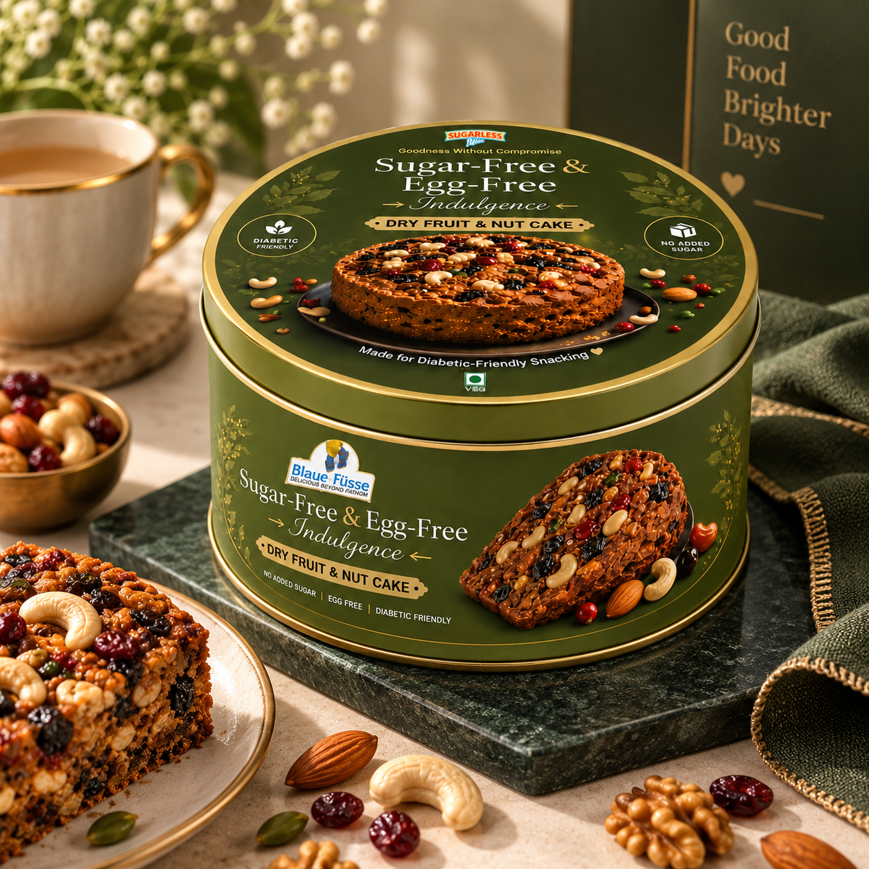 Sugar Free, Eggless Nut & Fruit Global Cake 500g + FREE Jamun Strips 50g