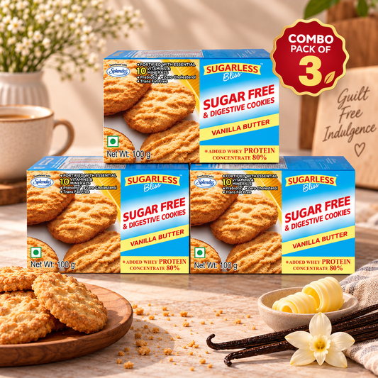 Sugar Free  Vanilla Butter Cookies-100g - Pack of 3 - Diabetic Friendly |  Sugarless Bliss