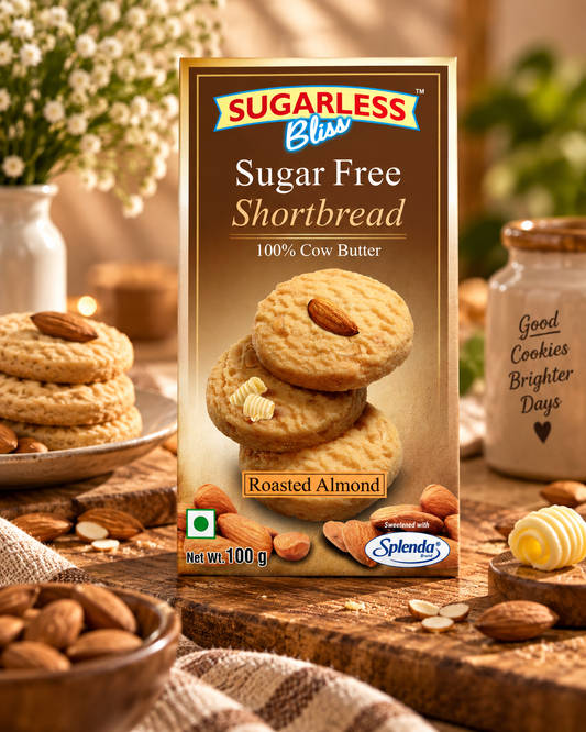 Sugar Free Shortbread | 100% Cow Butter- Roasted Almond - (100)g | Sugarless Bliss