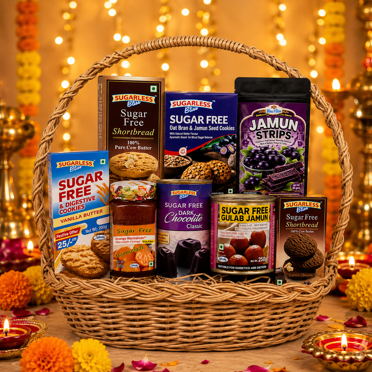Sugar Free Premium Gift Hamper | Diabetic Friendly Healthy Gift Basket | Sugarless Bliss