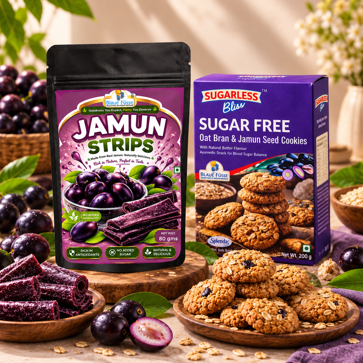 Sugarless Bliss Jamun Wellness Combo | Sugar Free Jamun Cookies & Jamun Strips | No Added Sugar | Healthy Snack Pack