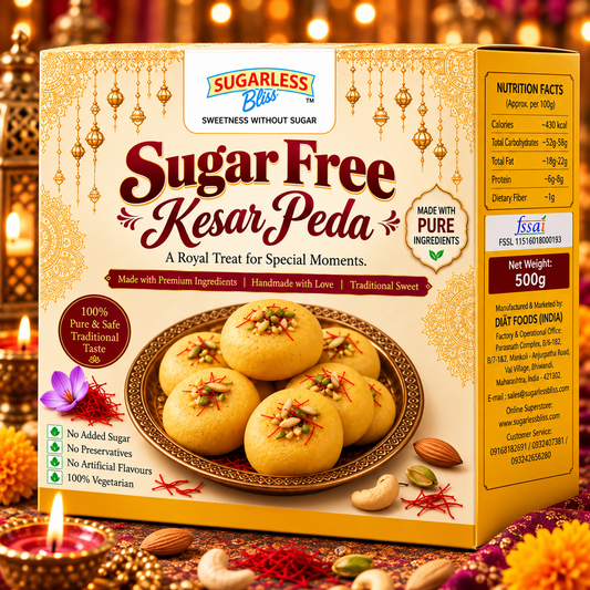 Exquisite Sugar Free Kesar Peda (500g) – Authentic Indian Mithai, Crafted for a Guilt Free Indulgence!