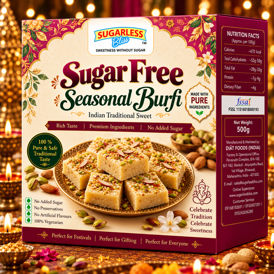 Sugar Free Seasonal Burfi (500g) | Indian Mithai | Sugarless Bliss