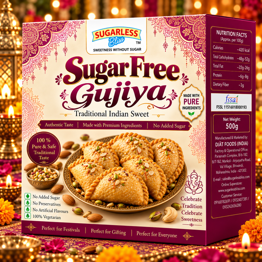 Sugar Free Gujiya (500g) sweetened with Splenda, made in pure ghee | Sugarless Bliss