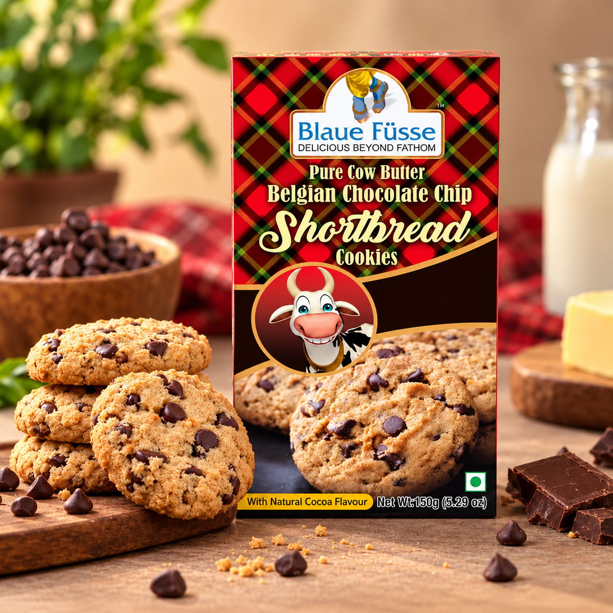 Sugar Shortbread Pure Cow Butter Belgian Chocolate Chip  | Sugarless Bliss