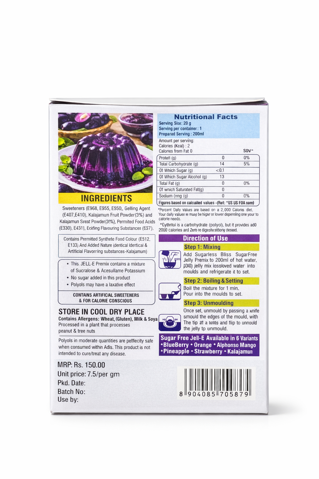 Sugarless Bliss Sugar Free Jelly Mix Kala Jamun Flavour | Zero Calories | Keto & Gluten Free | 20g
