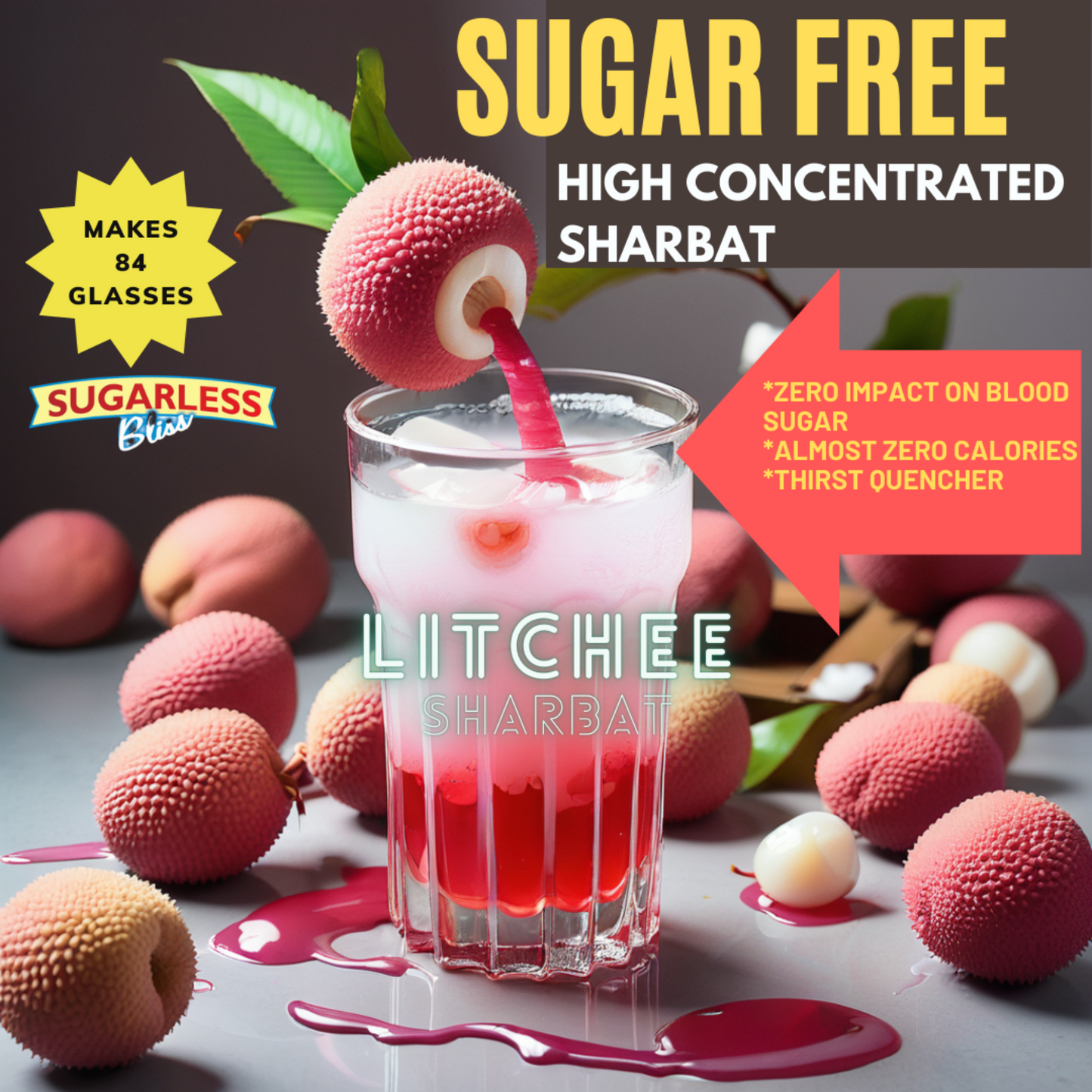 Sugar-Free Sharbat ( Syrup) Lychee Flavour