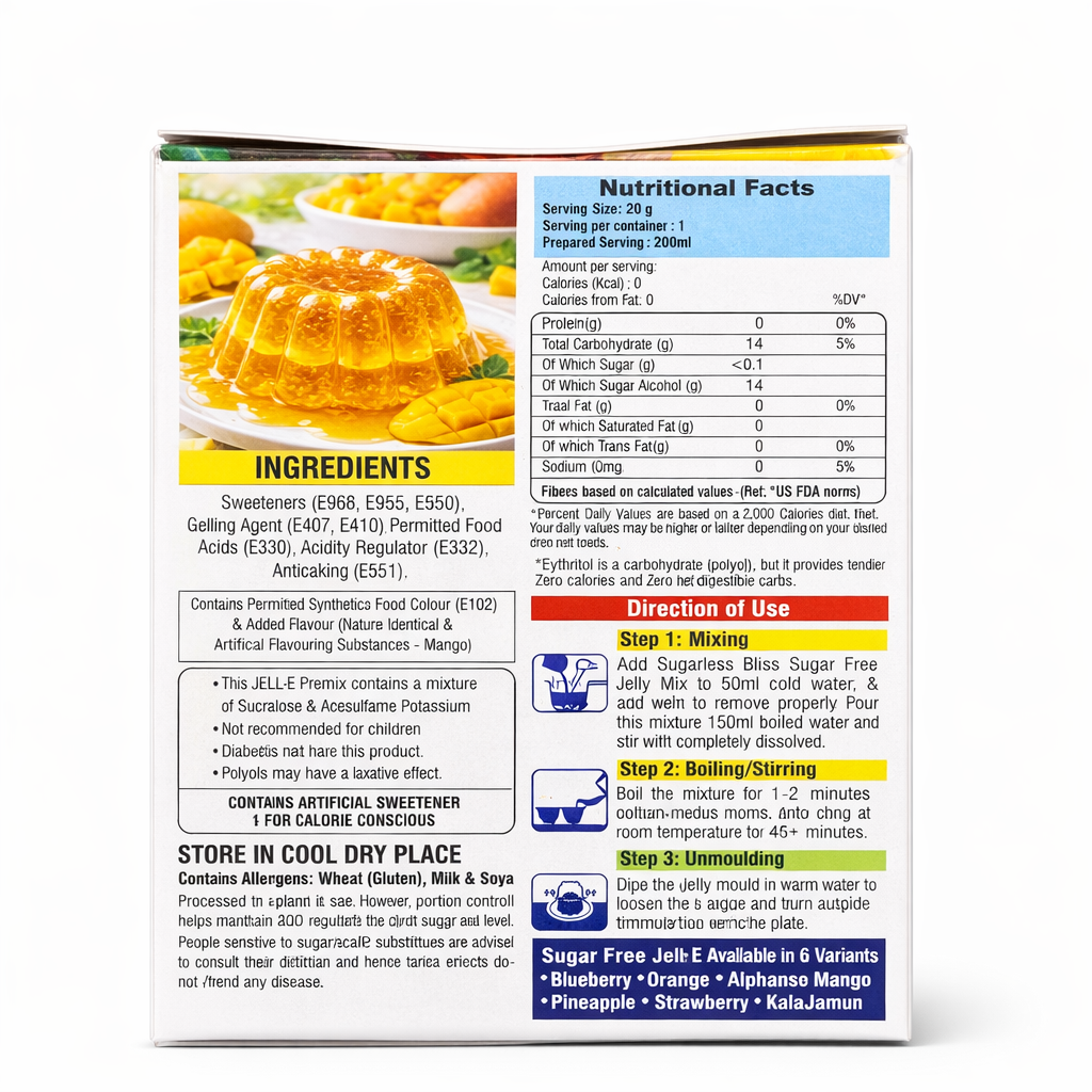 Sugarless Bliss Sugar Free Jelly Mix  Alphonso Mango Flavour | Zero Calories | Keto & Gluten Free | 20g