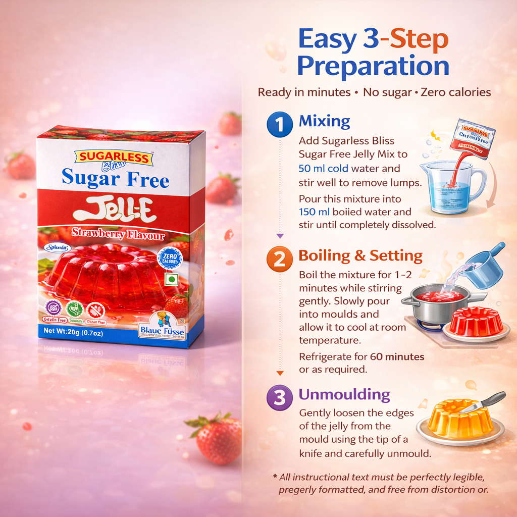Sugarless Bliss Sugar Free Jelly Mix Strawberry Flavour | Zero Calories | Keto & Gluten Free | 20g
