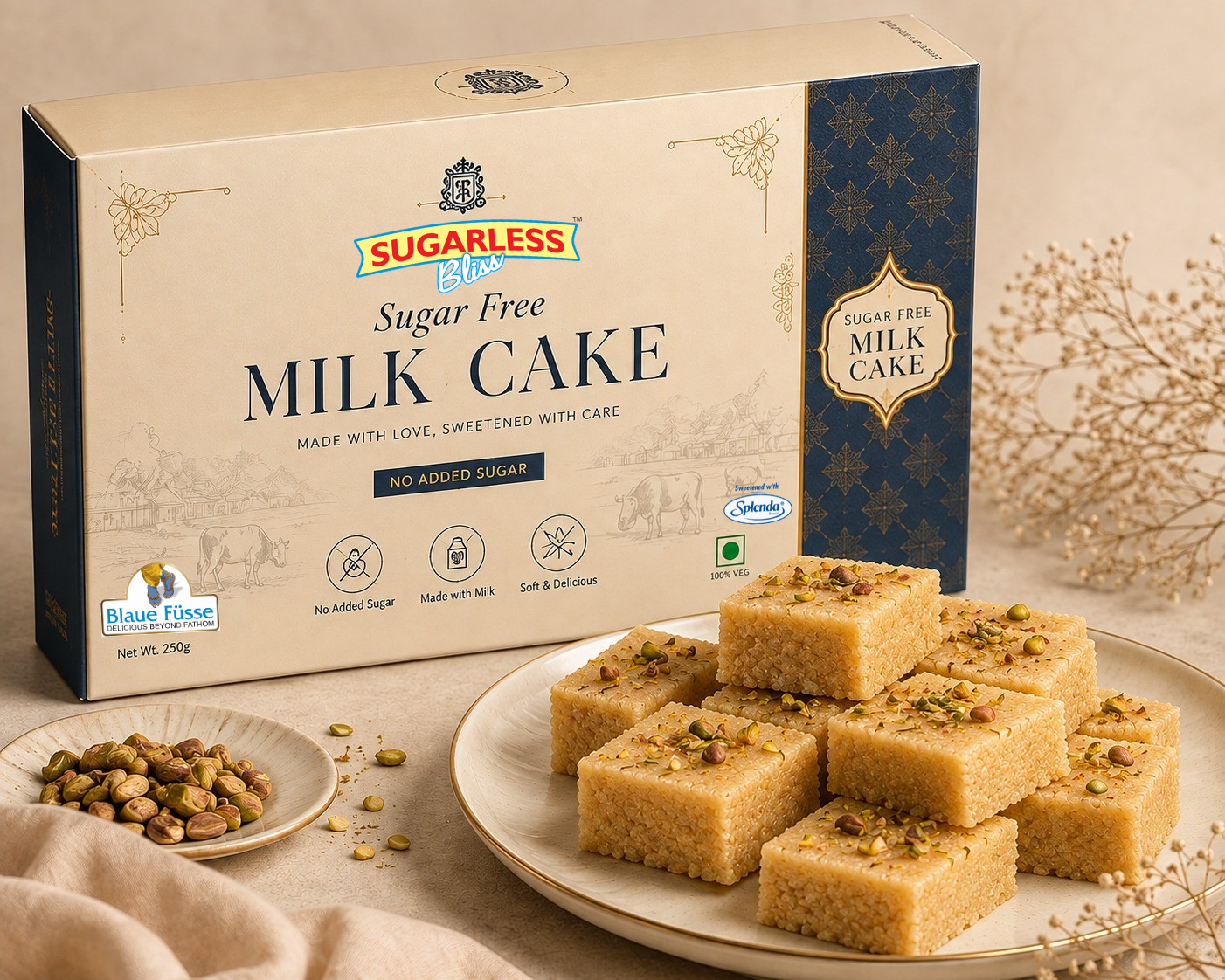 Sugarless Bliss Sugar Free Milk Cake 500g | No Added Sugar Milk Mithai | Soft & Delicious