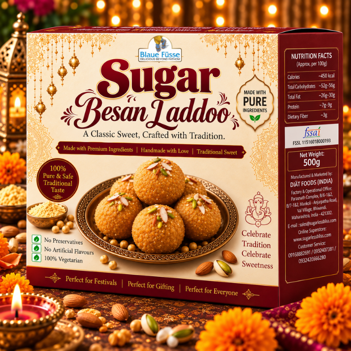 Besan Laddoo Traditional Indian Sweet with Sugar (ALSO AVAILABLE IN SUGAR-FREE)  | 500g | Sugarless Bliss