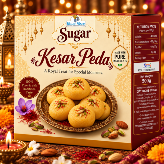 Sugar Kesar Peda Traditional Indian Mithai (ALSO AVAILABLE IN SUGAR-FREE) | 500g | Sugarless Bliss